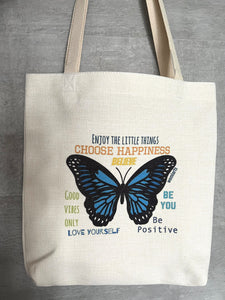 Tote Bag- Blue Butterfly Positive Quotes